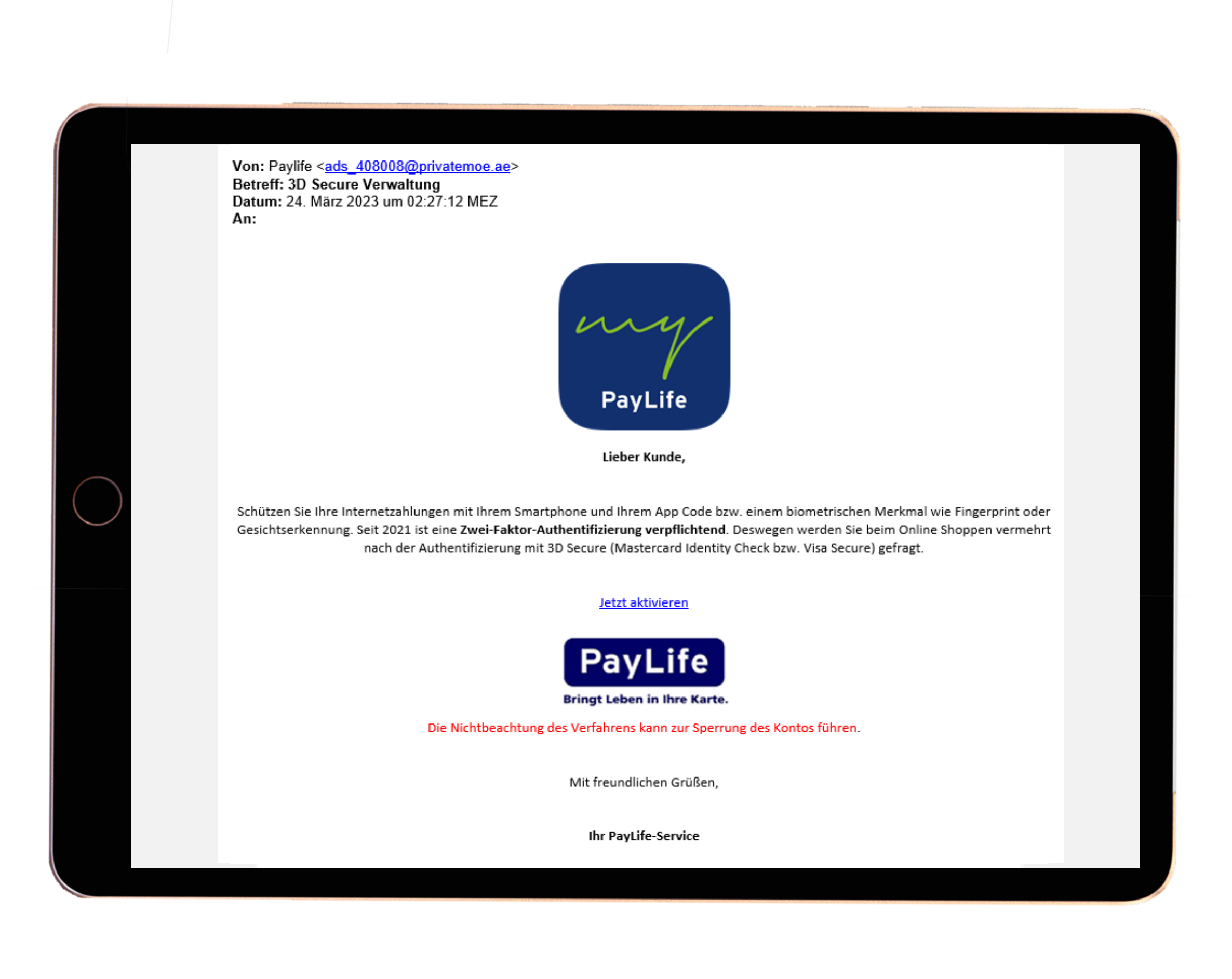 Beispielbild einer Phishing Email 